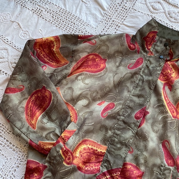 90s Poly Paisley Pattern Windbreaker Bomber Jacket - Picture 4 of 5